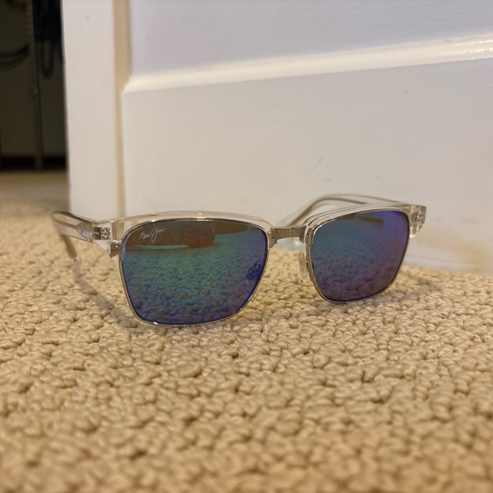 Maui Jim Clear Frame Sunglasses with Blue-Green Mirrored Lenses